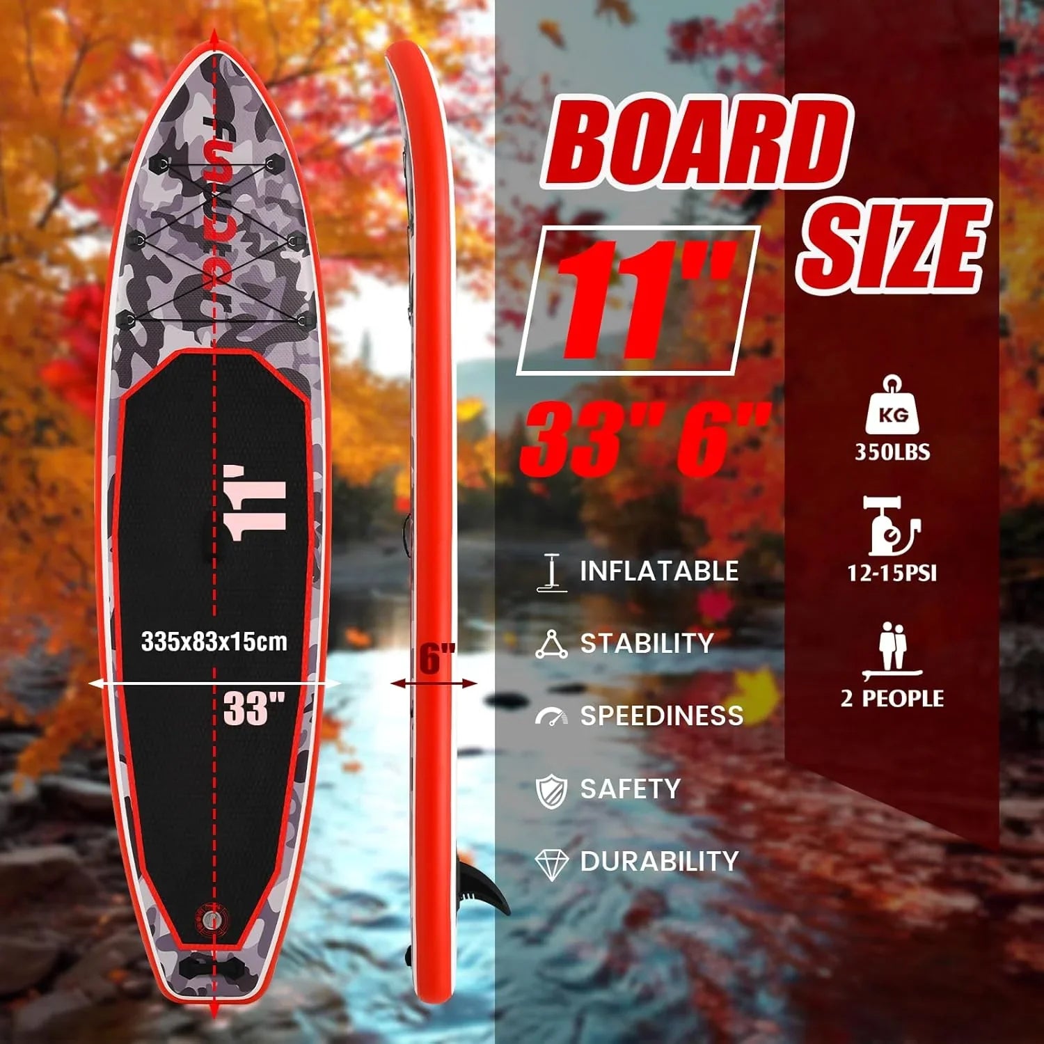Planche de stand up paddle gonflable FunWater avec accessoires de pagaie SUP haut de gamme, pont EVA antidérapant, pagaie 11'/10'6'