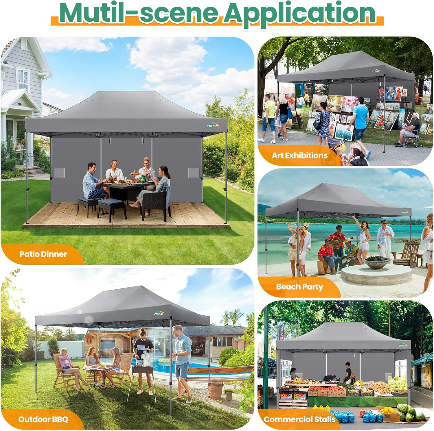 Tente pop-up robuste COBIZI 10x20 avec 6 parois latérales, facile à installer