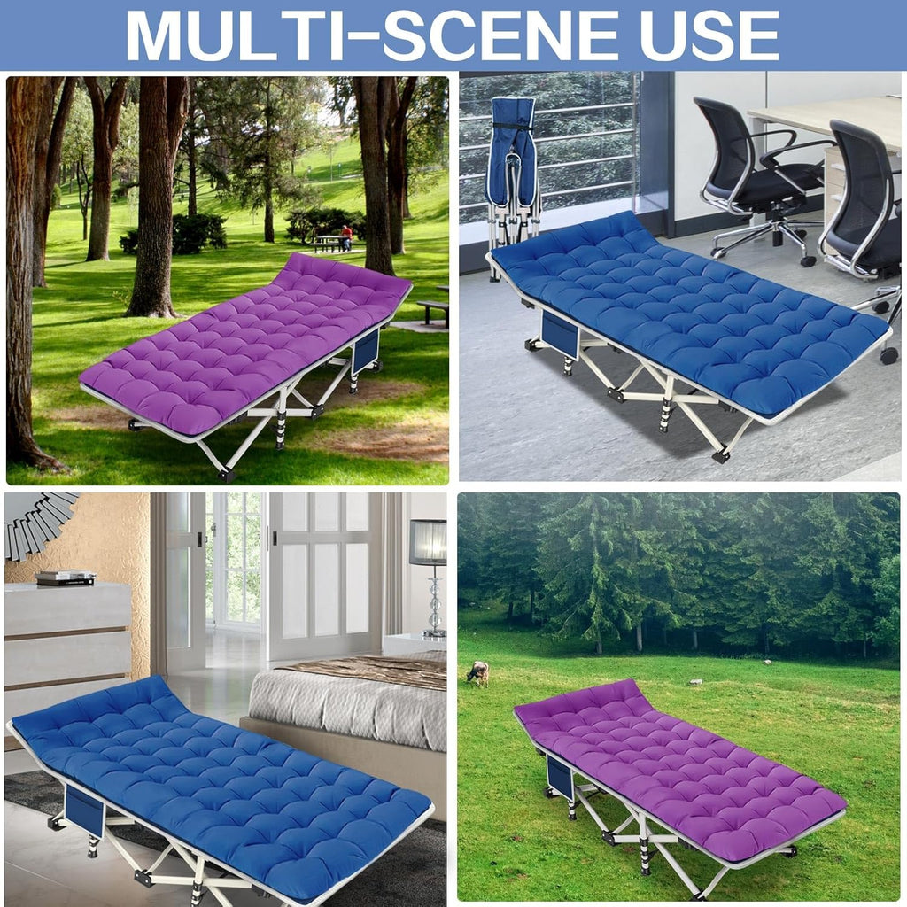 Lot de 2 lits de camping avec matelas, lits de couchage confortables, lits de camping pour adultes, lits pliants pour 2 personnes, lits de couchage robustes