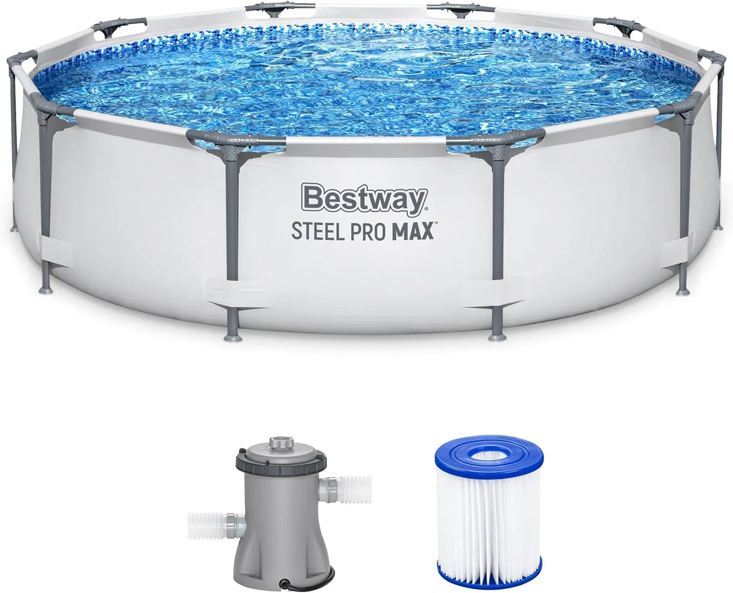 Kit de piscine hors sol extérieure à cadre métallique rond Steel Pro MAX 10' x 30'