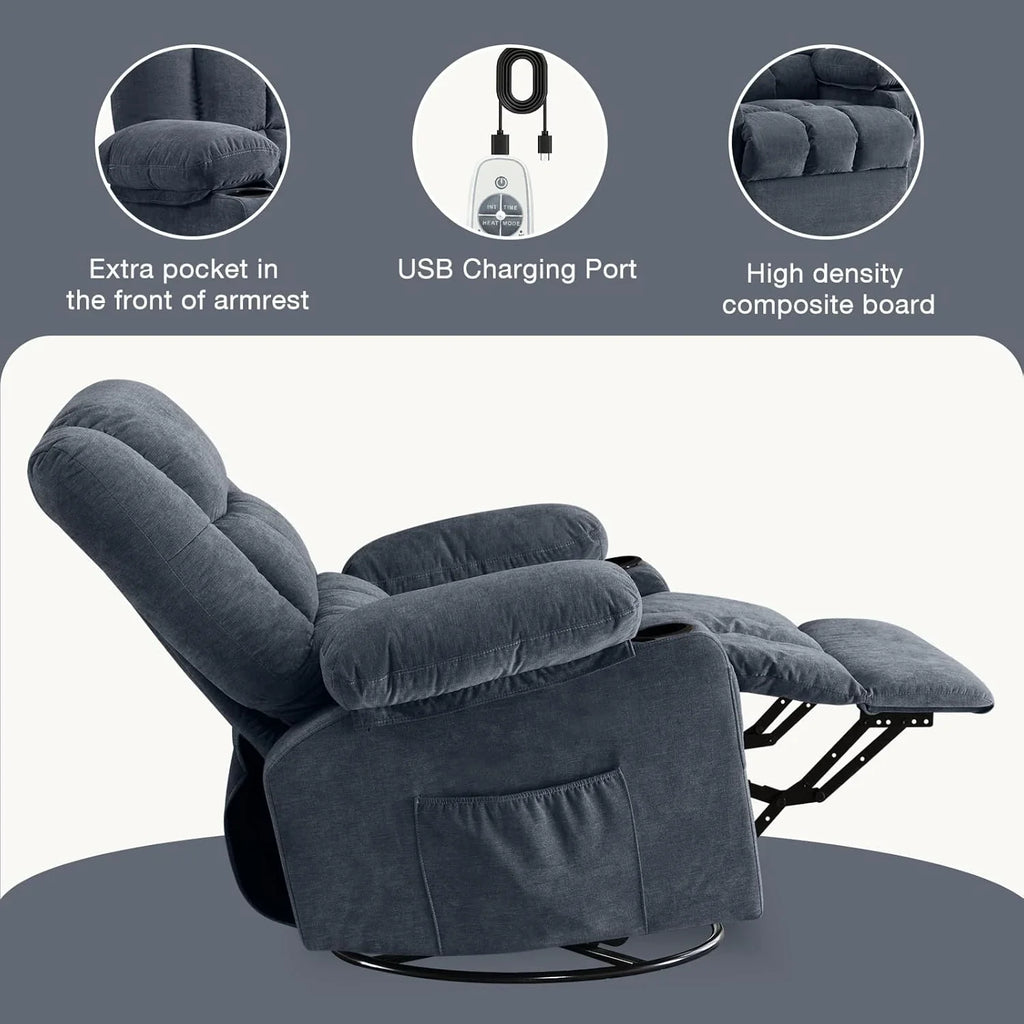 Fauteuil de massage rotatif à bascule avec fonctions de massage par vibration et de mesure des calories