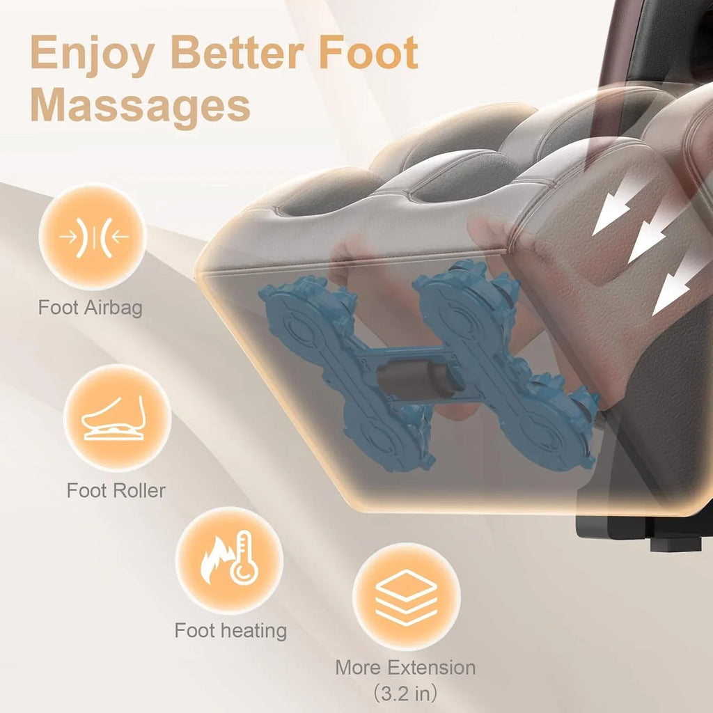 Fauteuil de massage complet, fauteuil de massage à gravité zéro avec 10 rouleaux fixes, chauffage, massage des pieds
