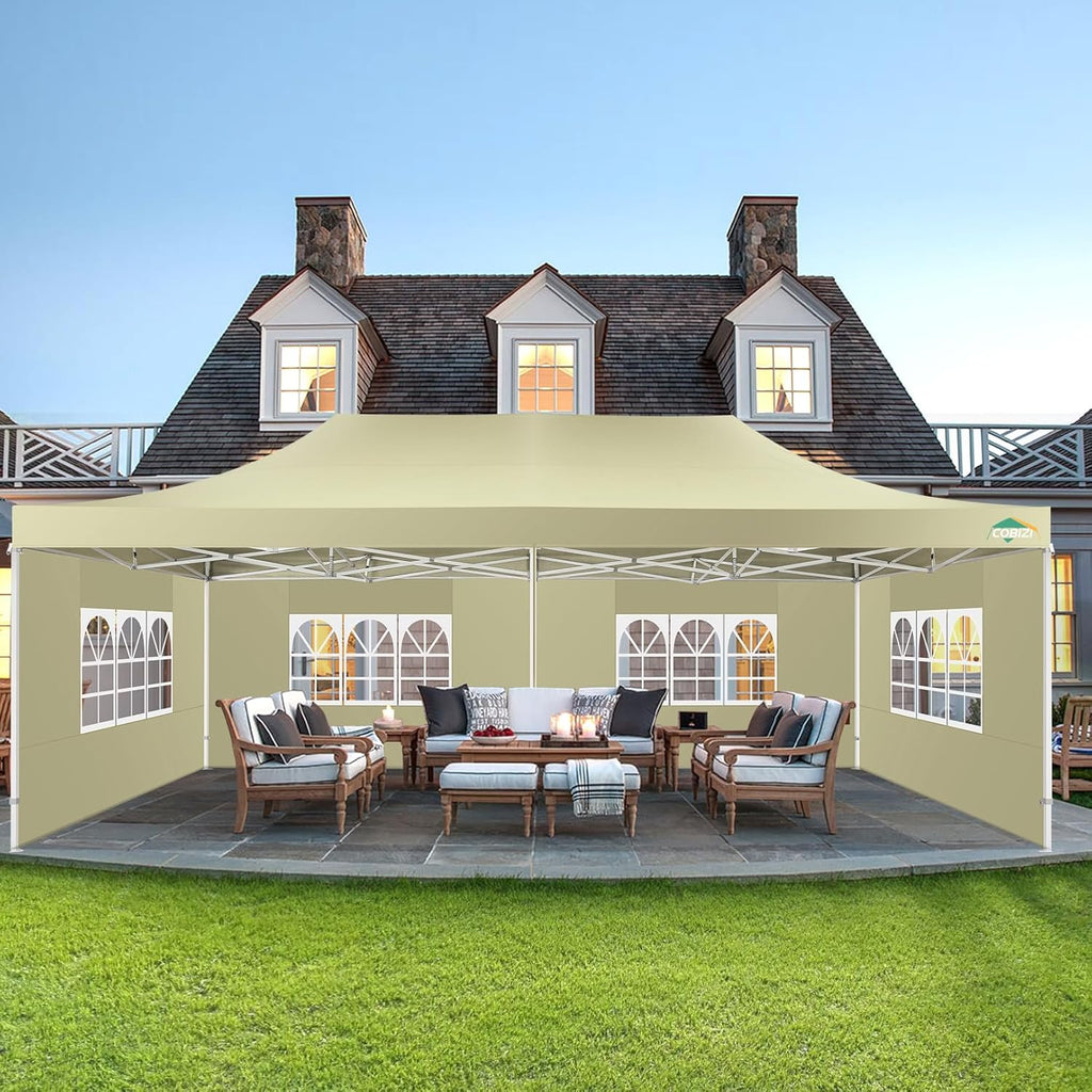 Tente pop-up robuste COBIZI 10x20 avec 6 parois latérales, facile à installer