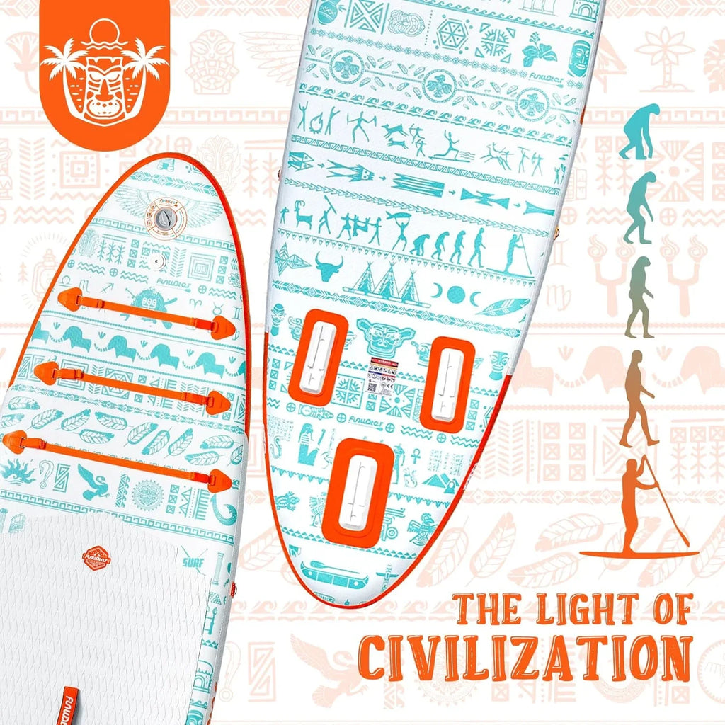 Planche de stand up paddle gonflable FunWater avec accessoires de pagaie SUP haut de gamme, pont EVA antidérapant, pagaie 11'/10'6'