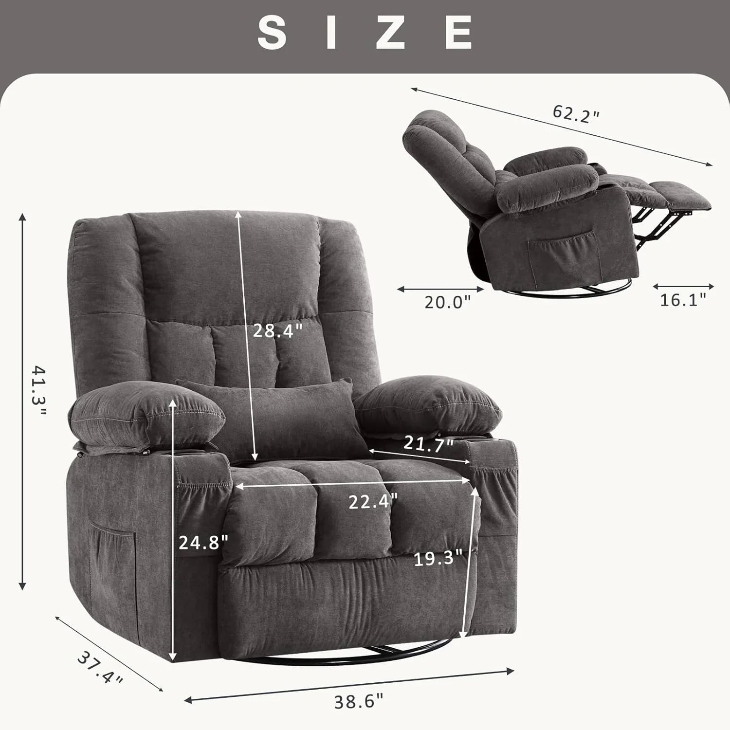 Fauteuil de massage rotatif à bascule avec fonctions de massage par vibration et de mesure des calories