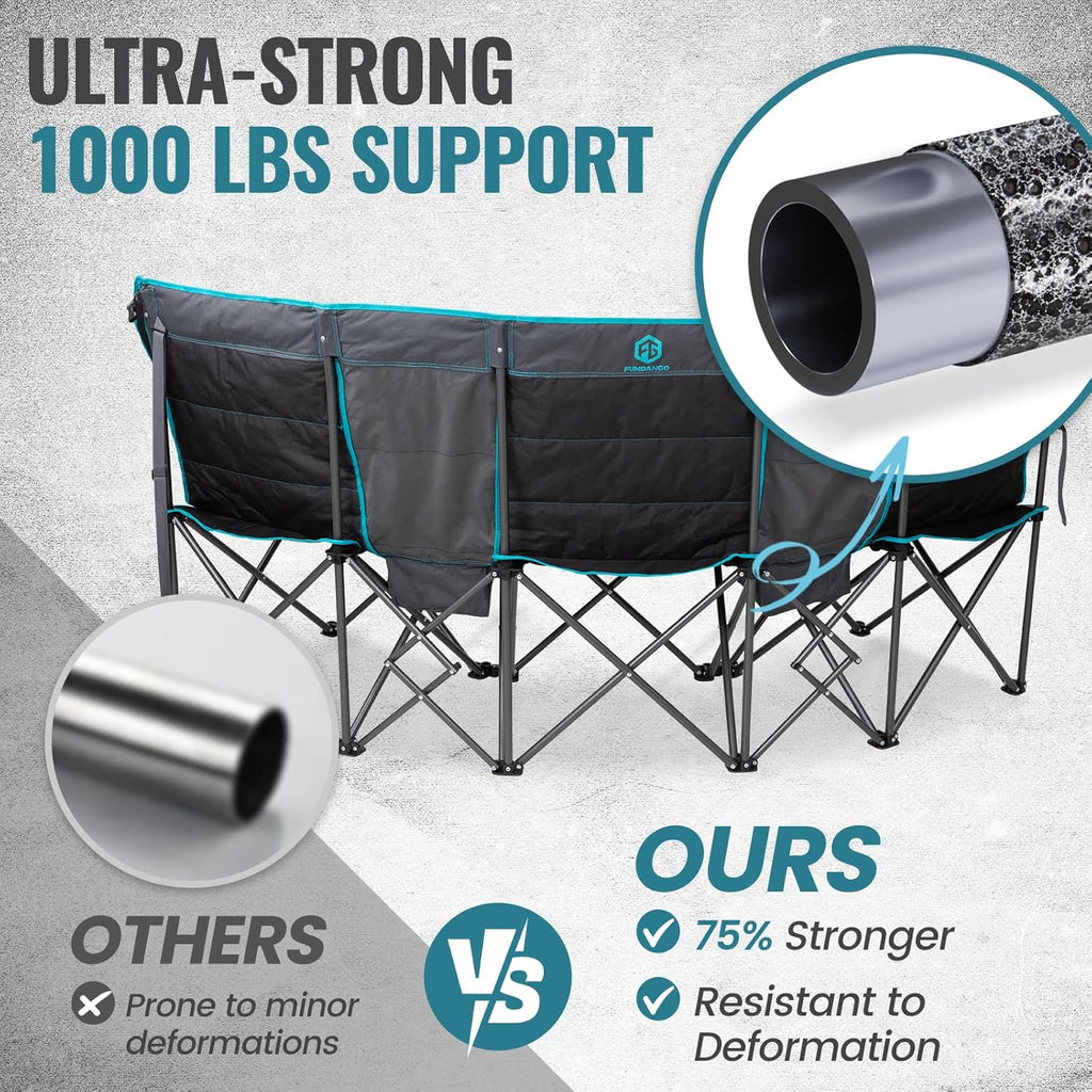 Chaise de camping double avec glacière Chaise de camping pliante extra large pour 3 personnes avec capacité de charge de 1 000 livres