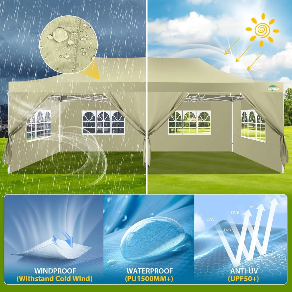 Tente pop-up robuste COBIZI 10x20 avec 6 parois latérales, facile à installer