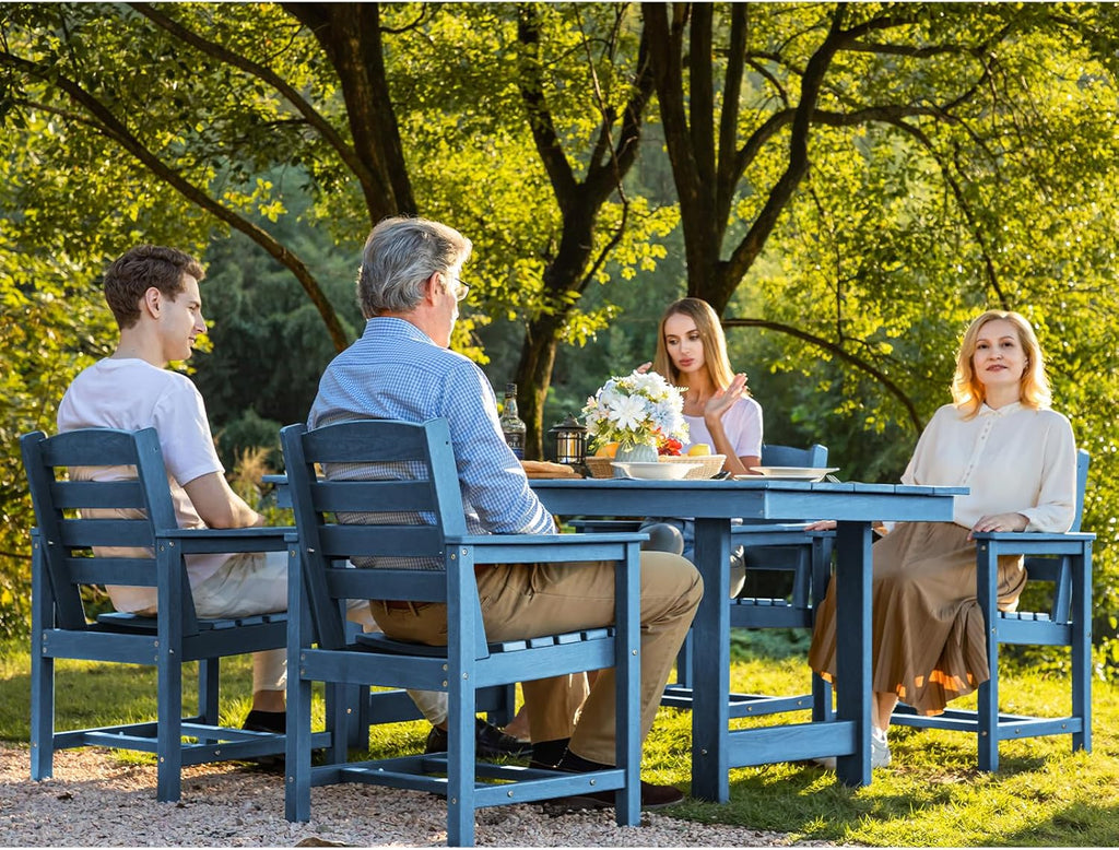 Ensemble de salle à manger d'extérieur en PEHD, 7 pièces, avec table découpée pour parasol et 6 chaises