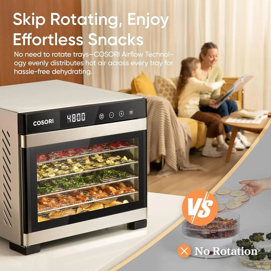 Déshydrateur alimentaire COSORI, plus grand que 7 plateaux avec un grand espace de séchage de 6,5 pouces, puissance de 600 W, gain de temps supérieur à 480 W, déshydrateur à 74 °C