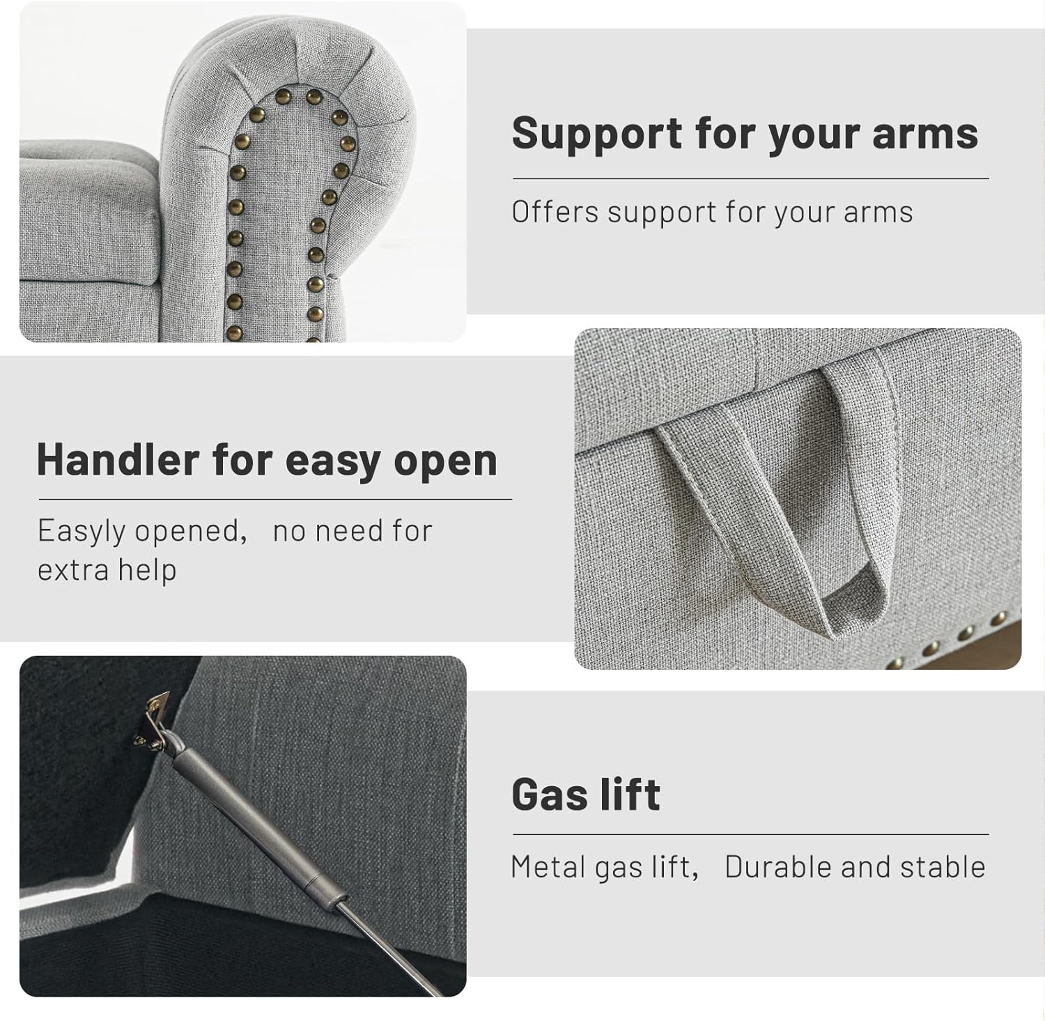 Tabouret de rangement moderne Furniliving, tabouret de bout de lit en bois massif Sherpa, tabouret rembourré tabouret d'intérieur