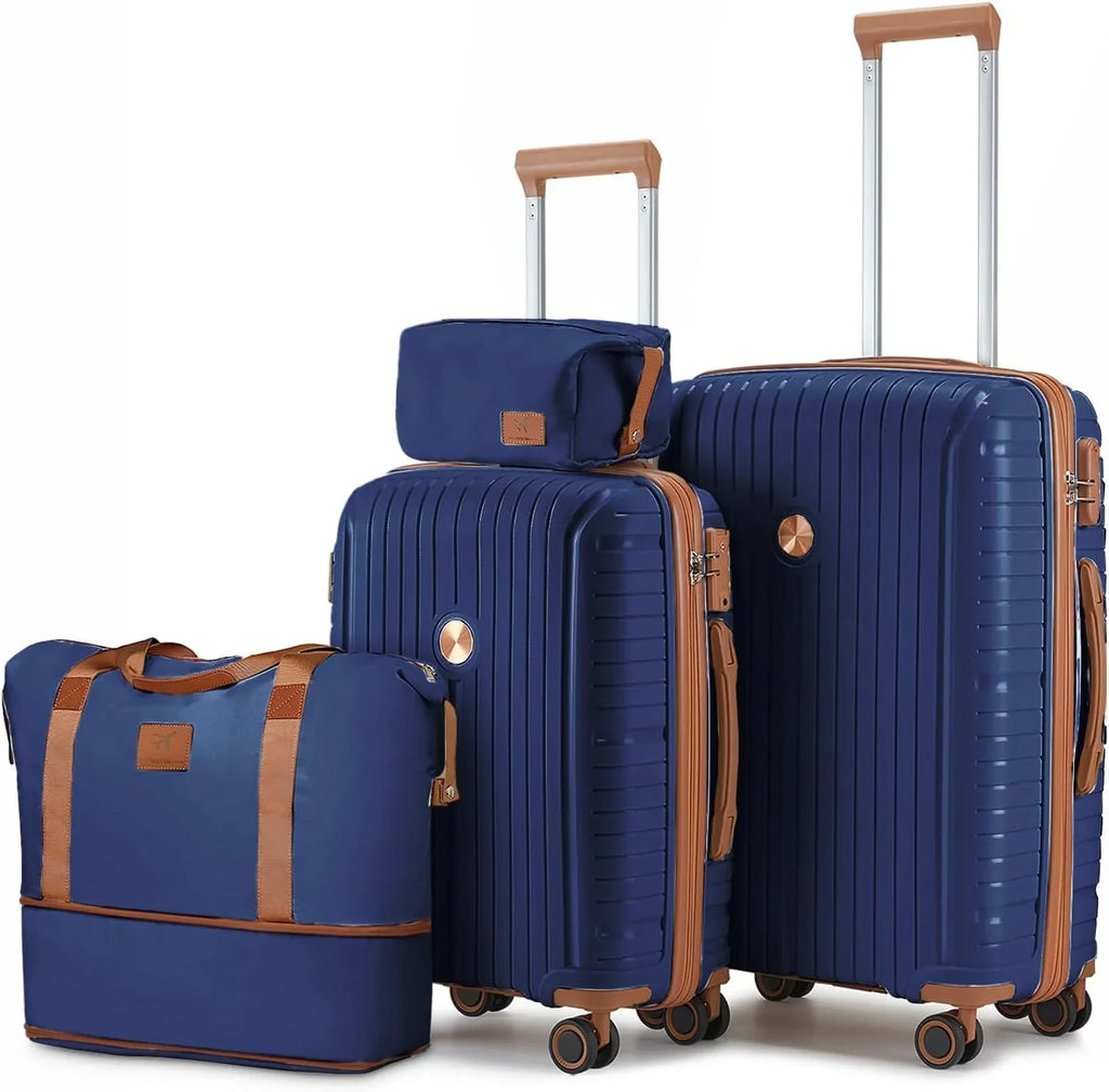 Ensemble de 5 valises de voyage légères à coque rigide en PP avec deux roulettes pivotantes et serrure TSA