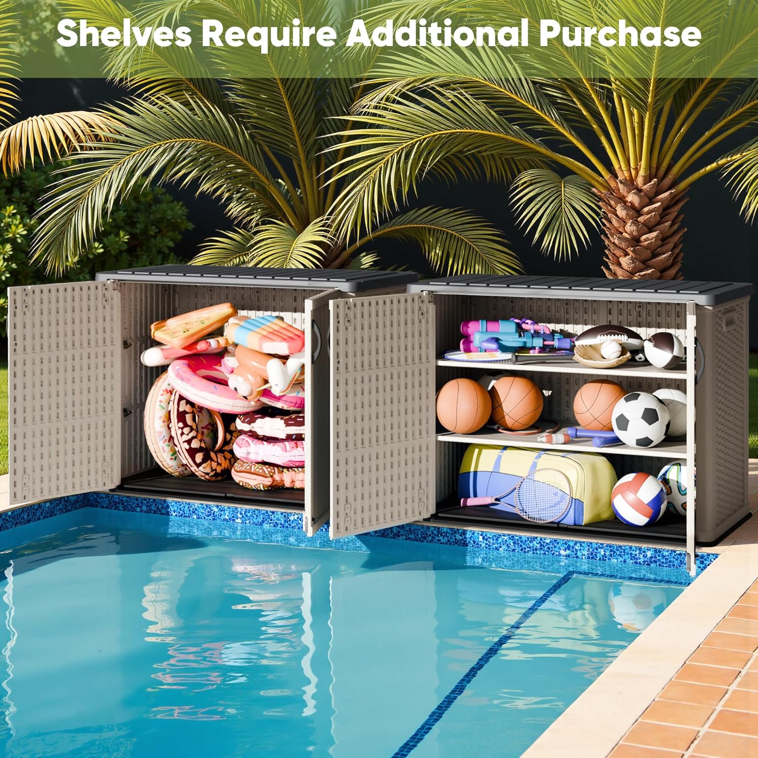 Armoire de rangement extérieure Devoko 26 pi³ avec portes verrouillables, abri de rangement horizontal, boîte de rangement étanche pour outils de patio