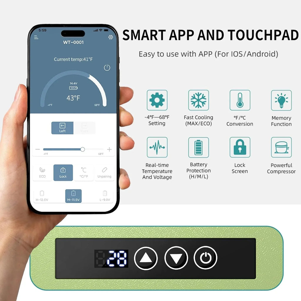 Réfrigérateur de voiture 12 V, glacière électrique portable à compresseur de 17 litres