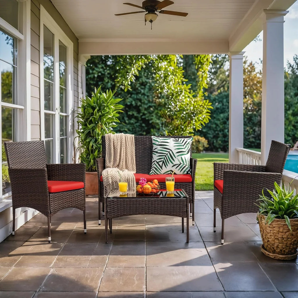 Ensemble de meubles de patio extérieur Homall 4 pièces avec chaises en rotin et osier