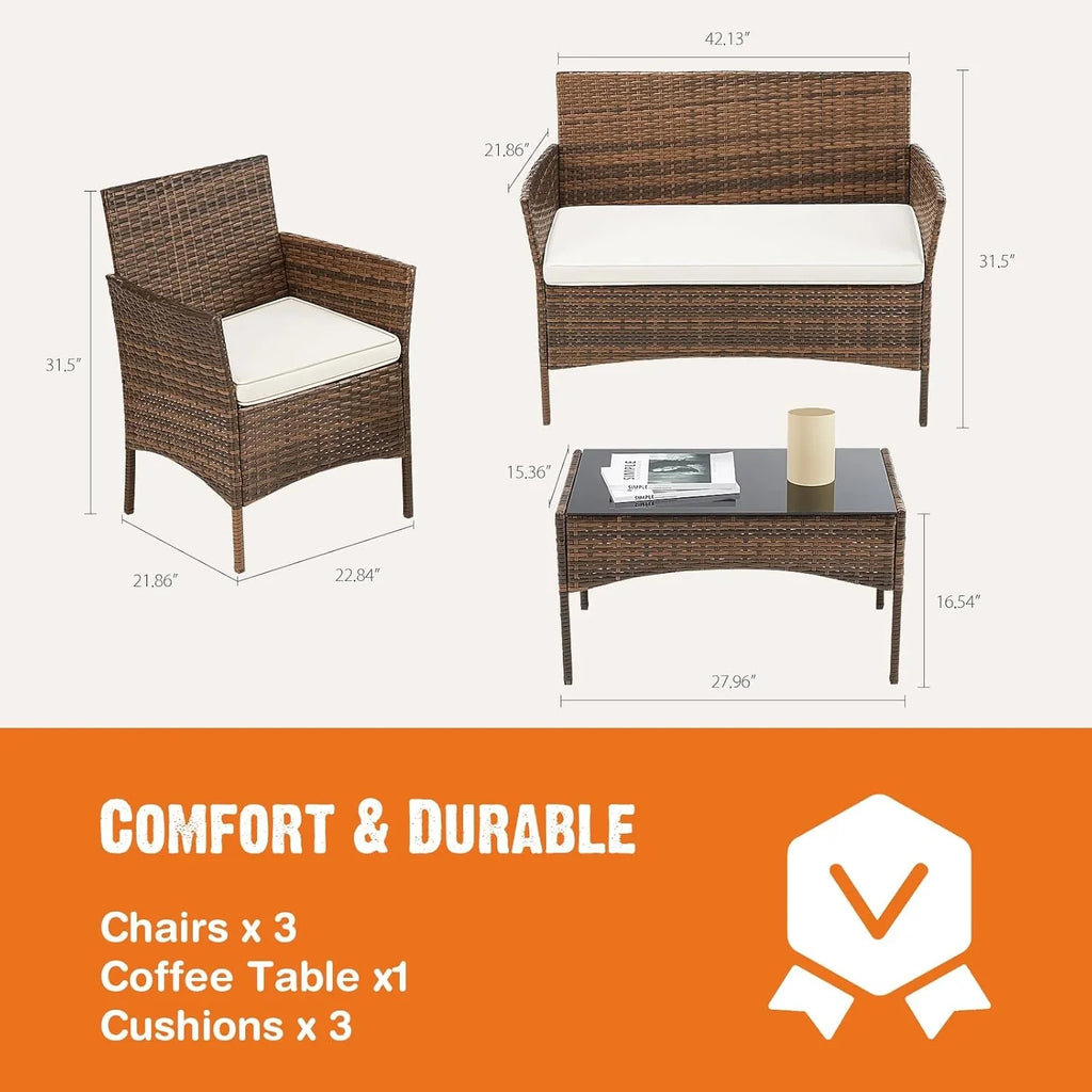 Ensemble de meubles de patio 3 pièces Sweetcripy, en osier tressé à la main
