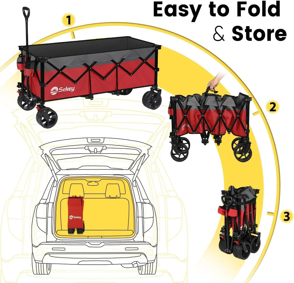 Chariot de voyage pliable Sekey de 122 cm de long, capacité de charge de 200 kg, chariot de jardin polyvalent et robuste de 300 litres.