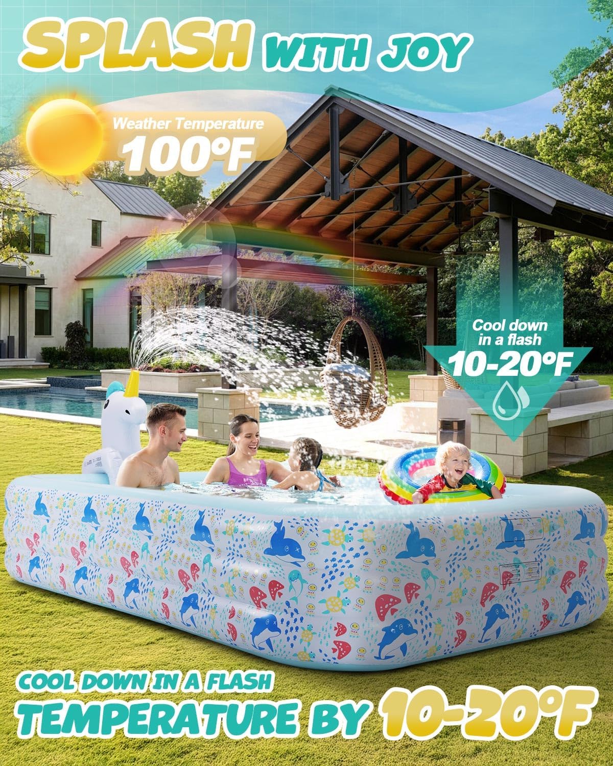 Piscine gonflable, grande piscine gonflable, piscine licorne pour enfants avec arroseur, piscine extra large épaissie