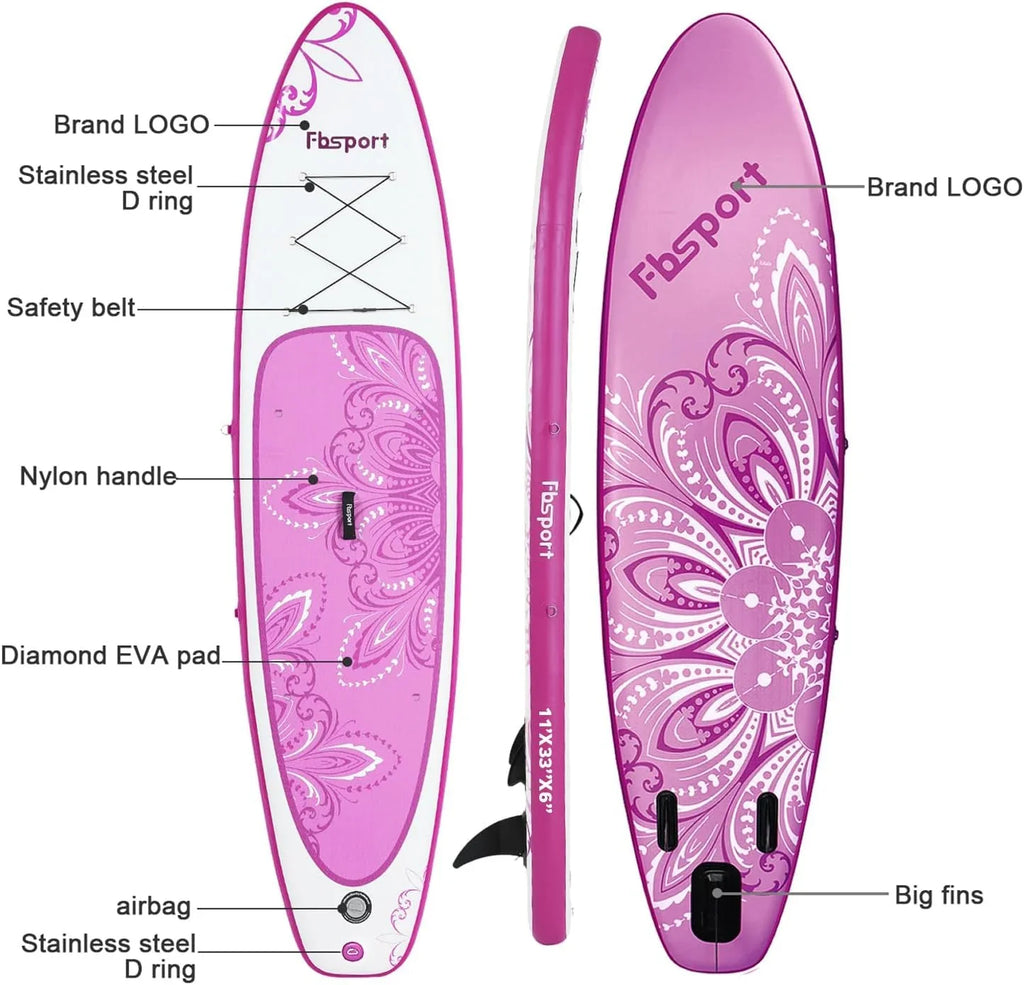 Planche de stand up paddle FBSPORT Premium 11', planche de yoga, contrôle du surf, pont antidérapant, attache, pagaie et pompe
