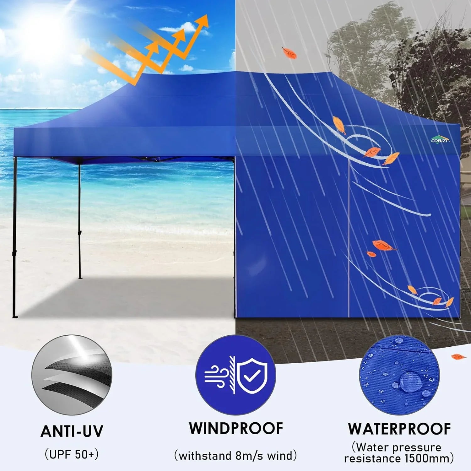 Tente pop-up robuste COBIZI 10x20 avec 6 parois latérales, facile à installer