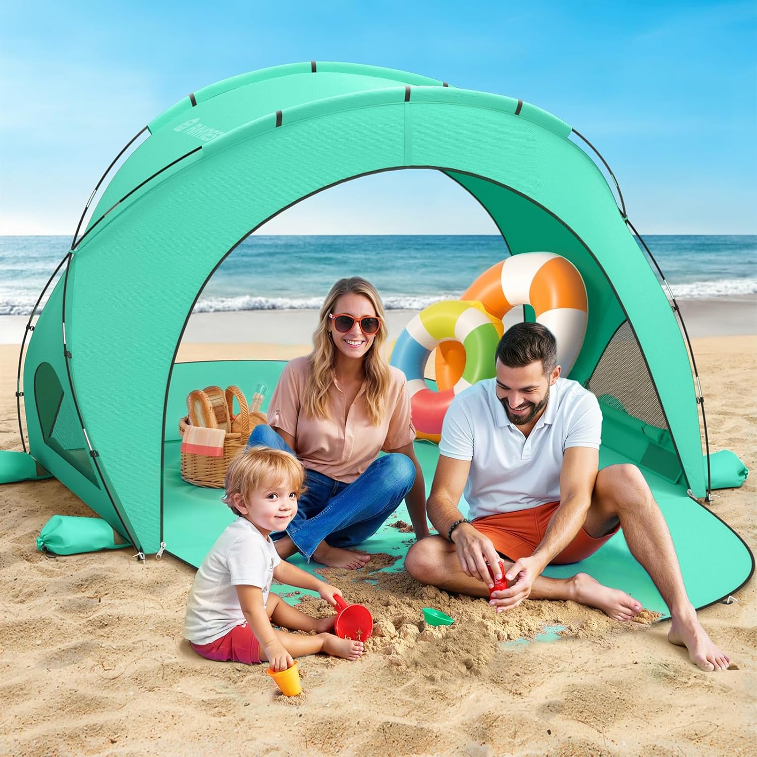 Parasol de plage, tente pare-soleil de plage avec protection UV UPF50+