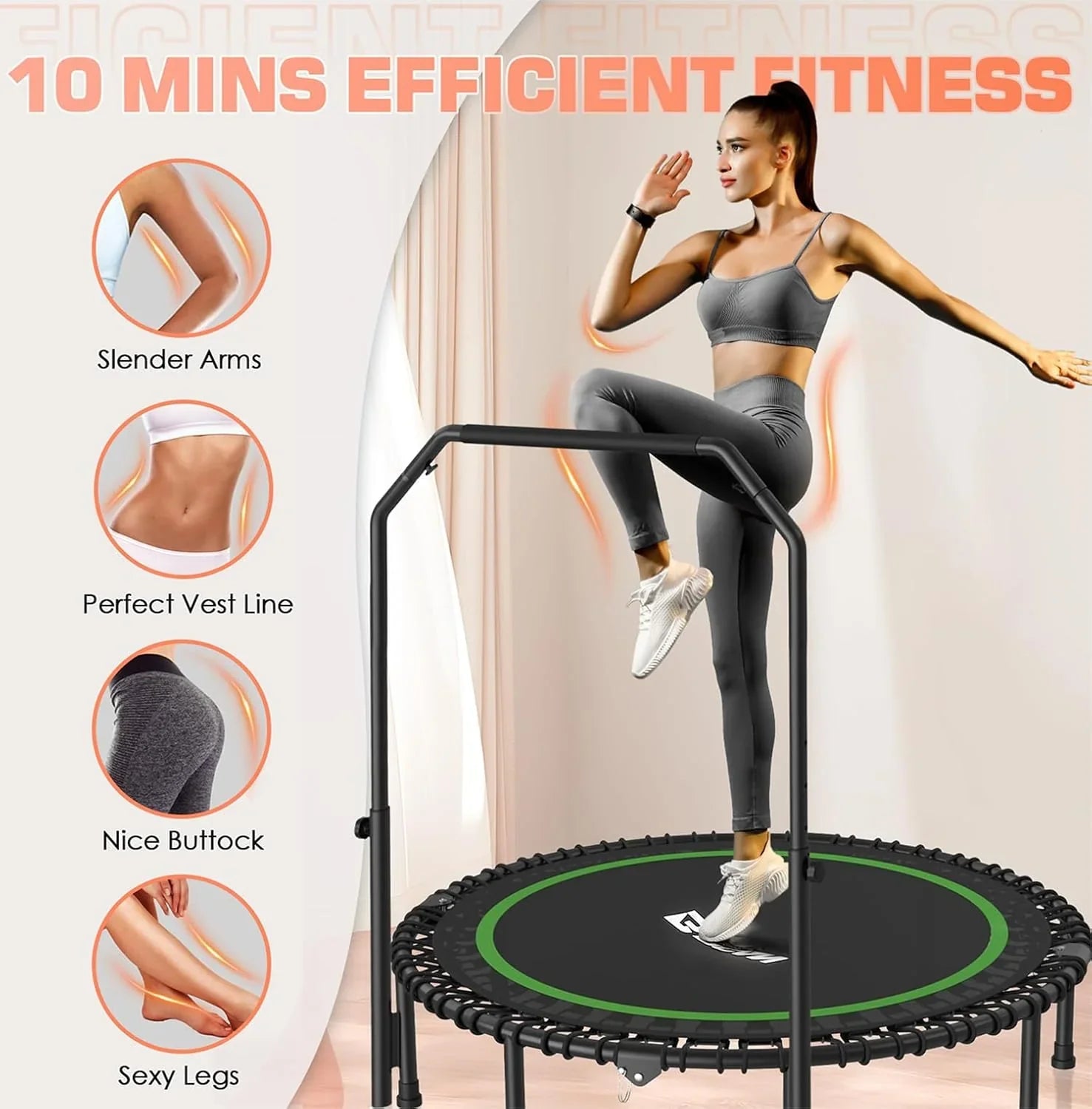 Mini-trampoline pliable BCAN 450/550 lb, trampoline de fitness 40"/48" stable et silencieux