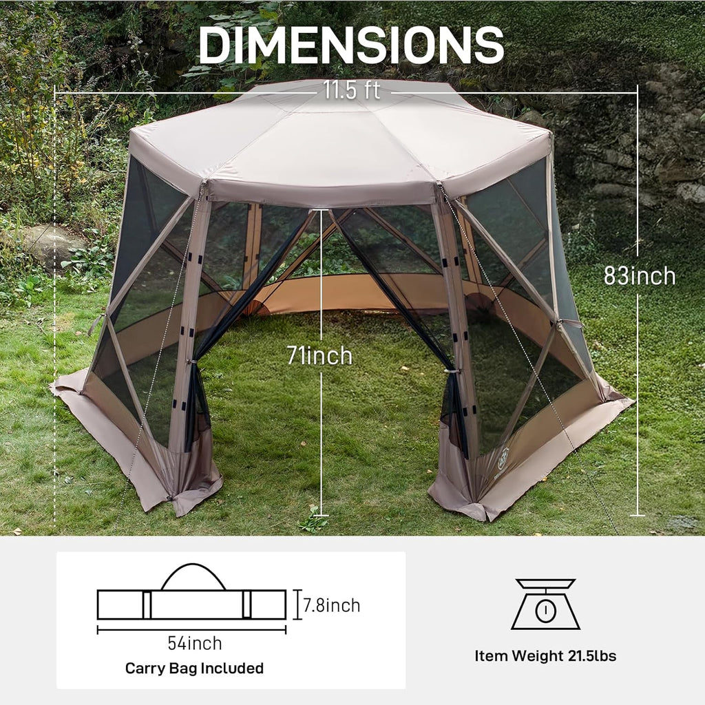 Tente de camping à moustiquaire escamotable 3,5 x 3 m, tonnelle à moustiquaire instantanée avec filet, abri portable