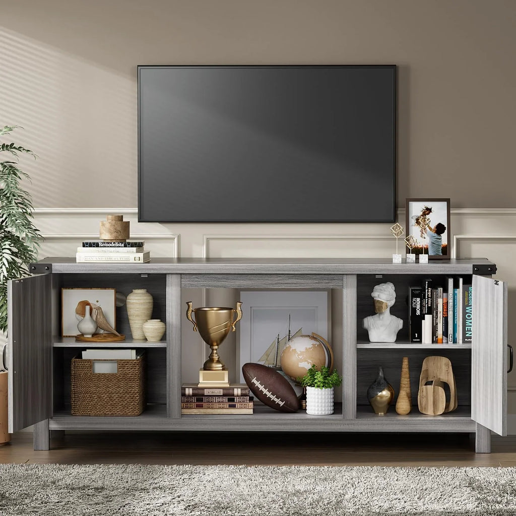 YESHOMY tv-meubel met open haard en twee schuifdeuren, opbergkasten voor tv's tot 65 inch en groter, entertainmentmeubel, mediameubel voor de woonkamer, 58 inch 