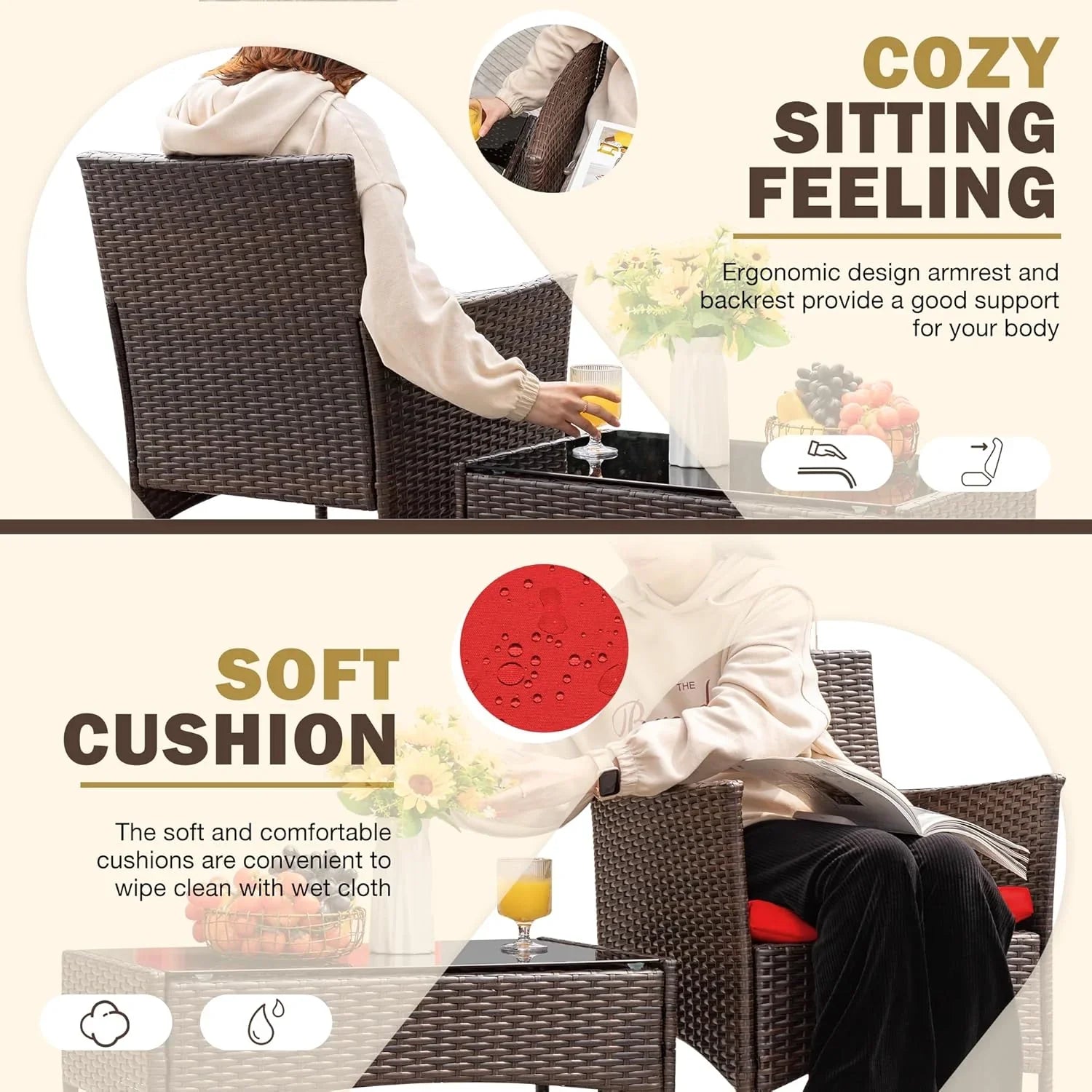 Ensemble de meubles de patio extérieur Homall 4 pièces avec chaises en rotin et osier