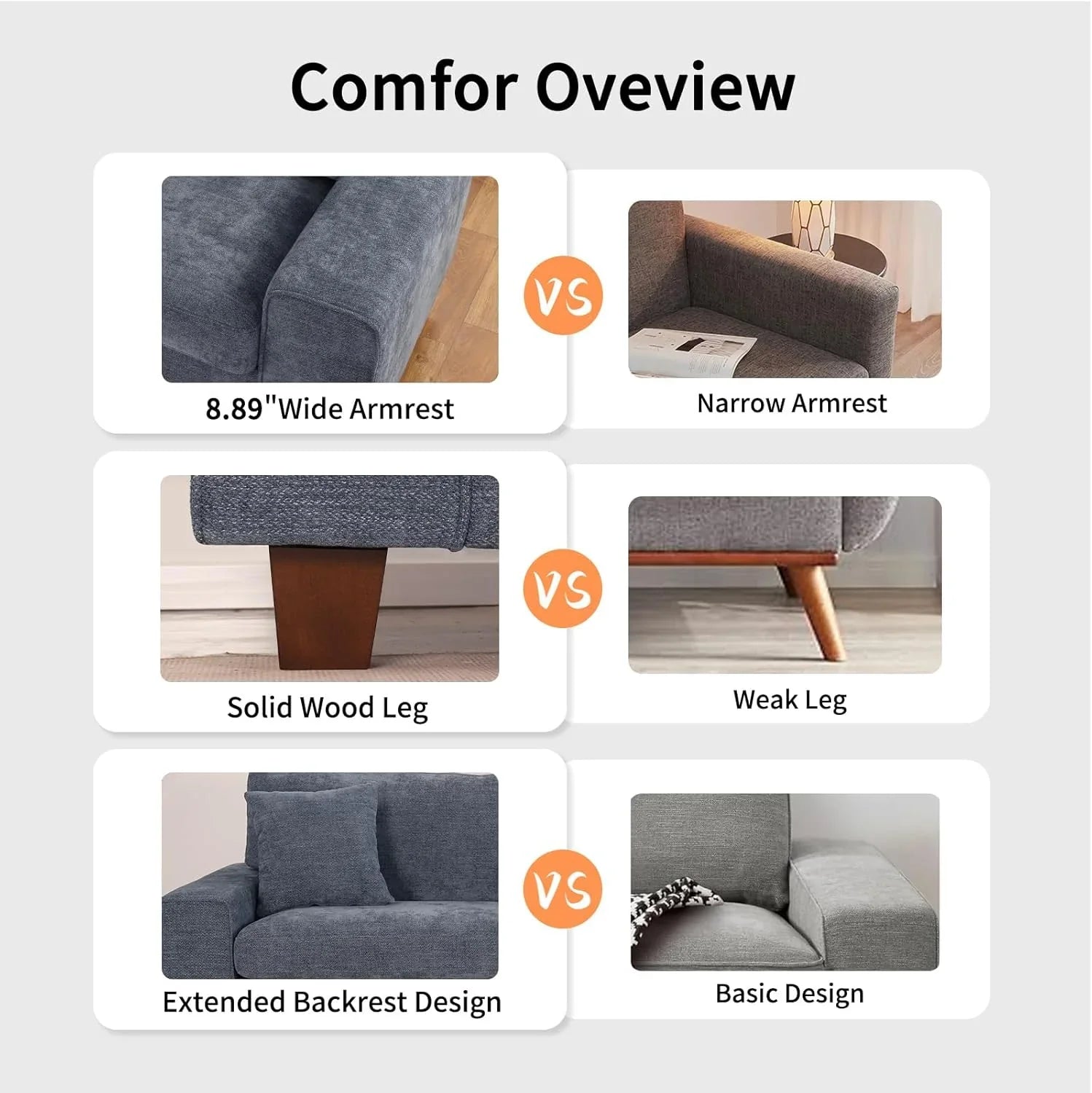 Canapé double de salon DOPEDIO, fauteuil en chenille, amovible, structure en bois massif