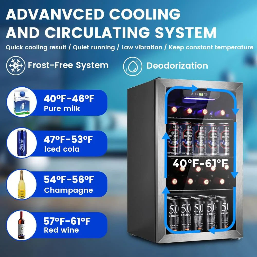 Mini-réfrigérateur 130 canettes, 3,2 pi³, pour boissons, sodas, vin, bière, température réglable pour le bureau et la maison.