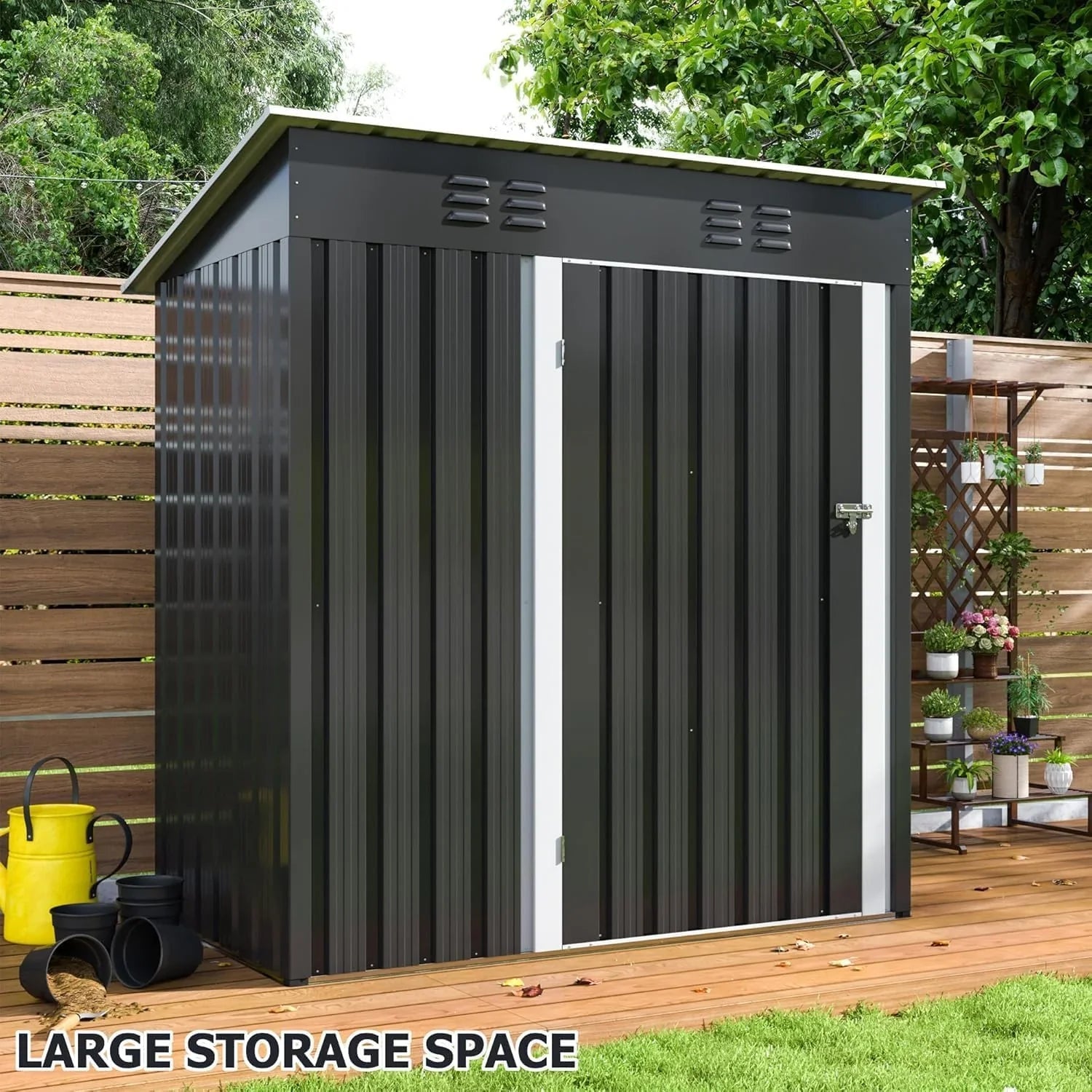 Abri de jardin extérieur Polar Aurora 8 x 12 pi, abri de jardin en métal avec structure modernisée, abris à outils pour jardin, terrasse, pelouse, noir