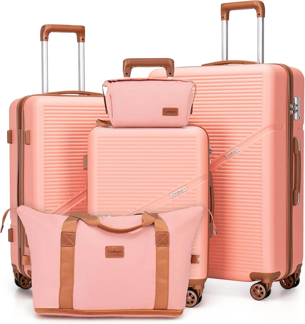 Ensemble de 5 valises à roulettes pivotantes, valises rigides en ABS avec serrure TSA, valise de voyage légère et étanche, unisexe, gris