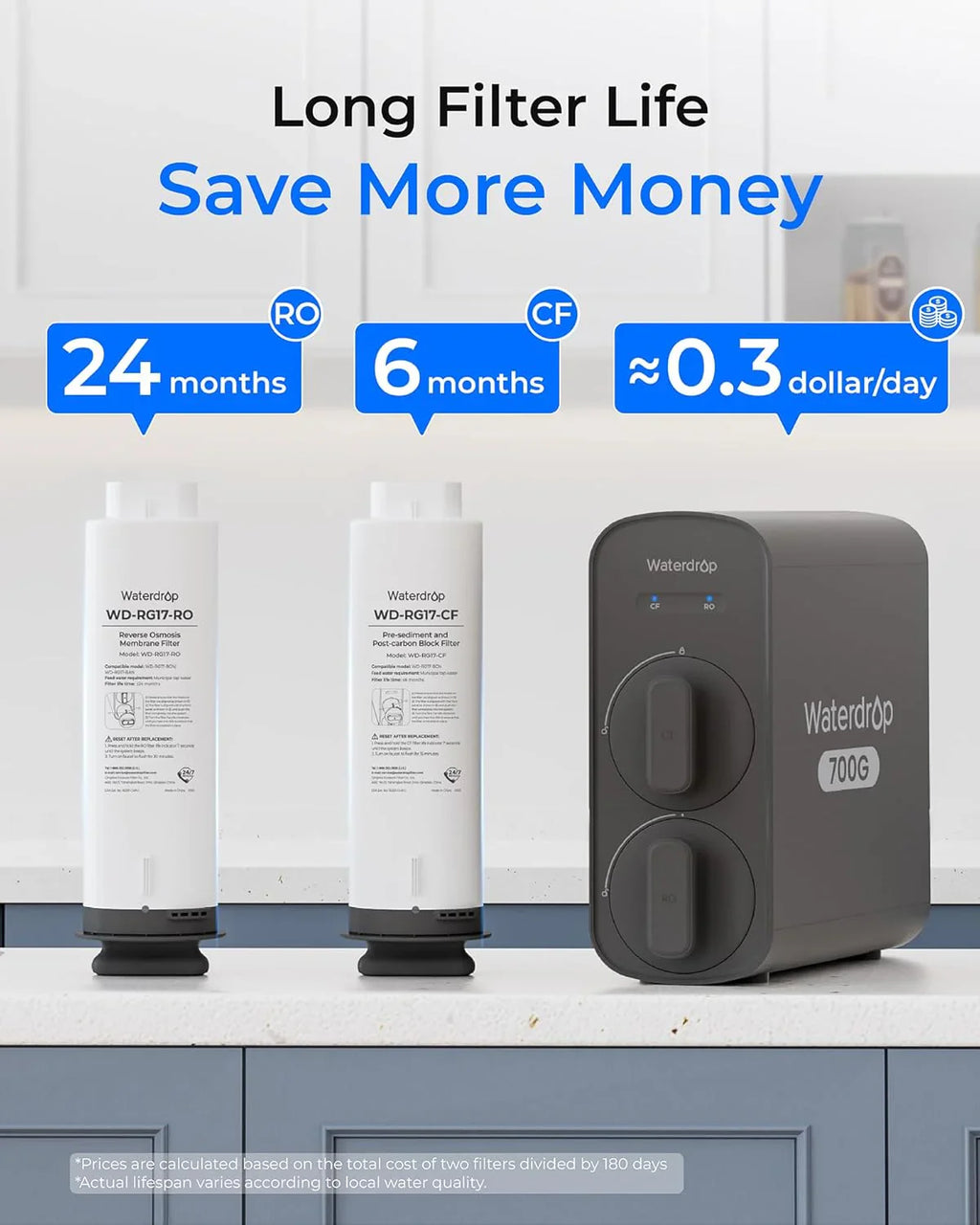 Filtre à eau par osmose inverse WaterDrop G5P700 Système d'osmose inverse à débit rapide 700G