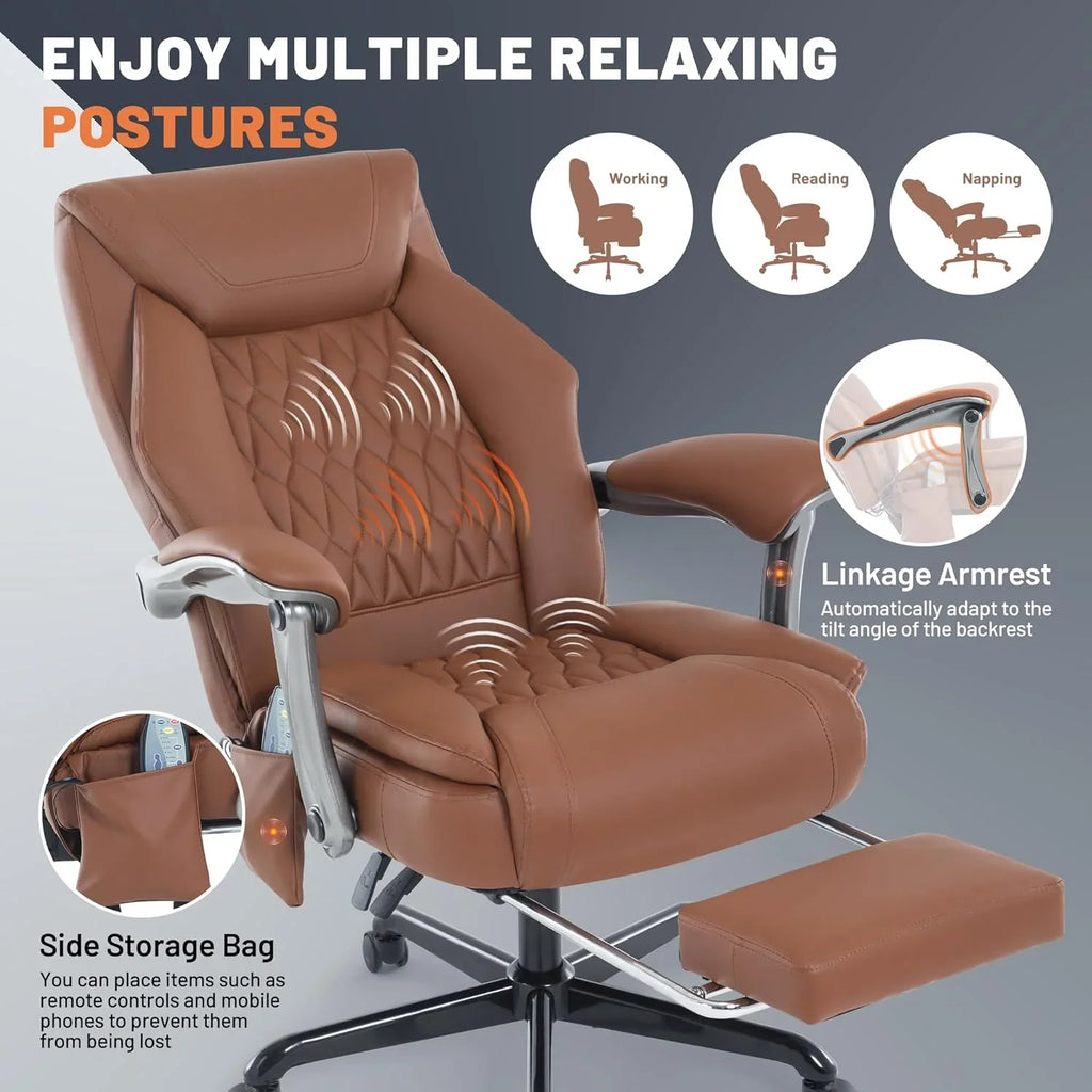 Fauteuil de bureau massant avec chauffage et repose-pieds Fauteuil de bureau ergonomique inclinable pour cadres