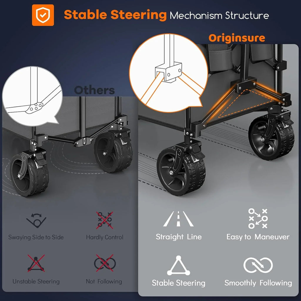 Poussette pliable à quatre roues de 96 cm de long, pliable, capacité de 200 kg, poussette de plage pliable robuste de 220 litres avec de grands pneus tout-terrain