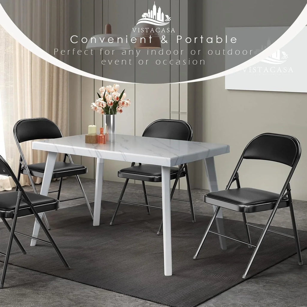 Lot de 6 chaises pliantes noires avec chaises en cuir pour événements intérieurs et extérieurs, chaises rembourrées pour bureau, mariage, fête