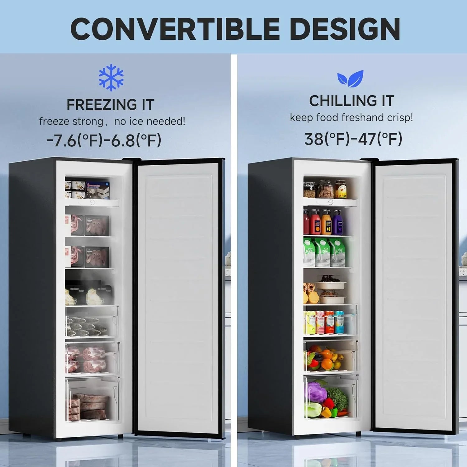 Congélateur vertical Bangson, 7 pieds cubes, congélateur/réfrigérateur vertical convertible