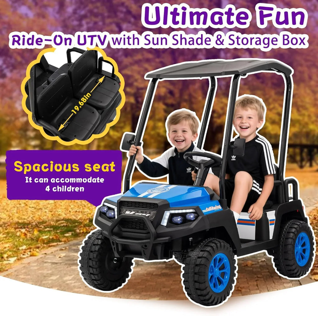 Voiturette de golf pour enfants 24 V 7 Ah avec télécommande, auvent amovible et suspension à ressorts aux 4 roues