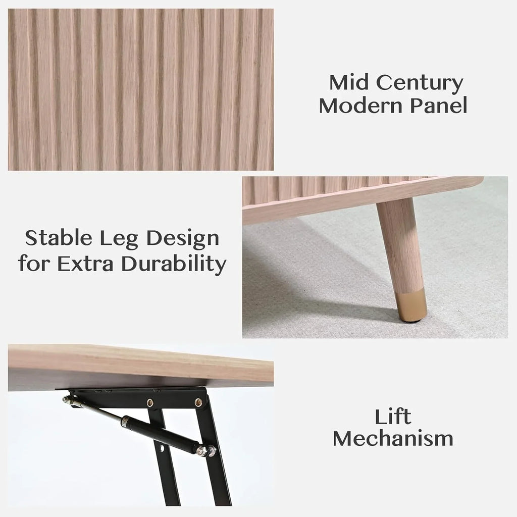 Table basse ronde avec rangement, table centrale encastrée avec portes coulissantes