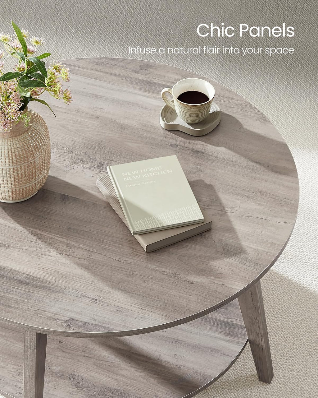 Table basse ronde VASAGLE, table basse double couche avec rangement