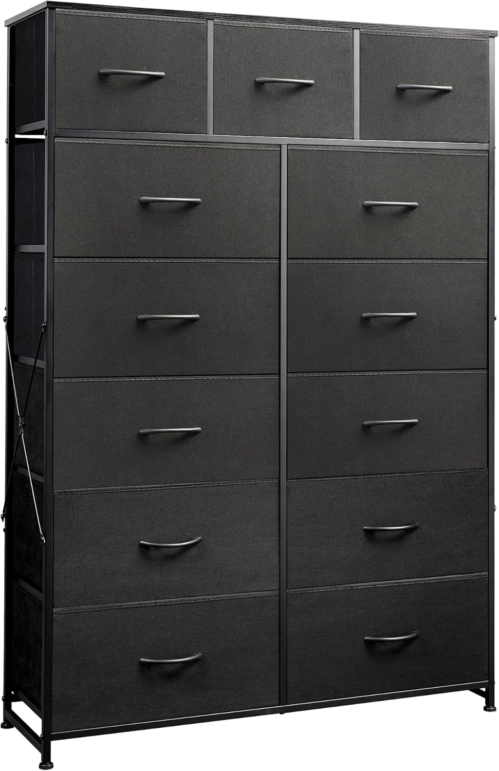 Meuble de rangement WLIVE avec 13 bacs en tissu, tiroirs de rangement avec cadre en acier, grande tour de rangement pour salon, couloir, bureau, noir anthracite