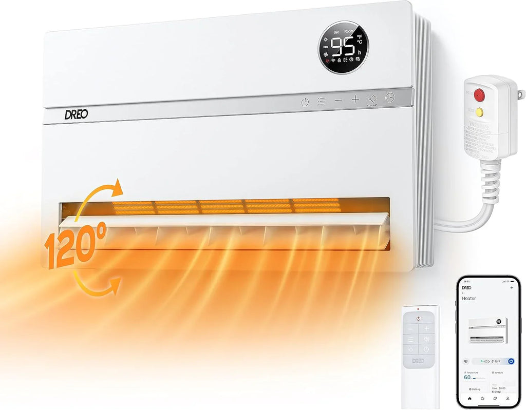 Chauffage mural intelligent, chauffage électrique de chambre, thermostat réglable 1500 W, minuterie 24 heures, chauffage d'intérieur facile à installer