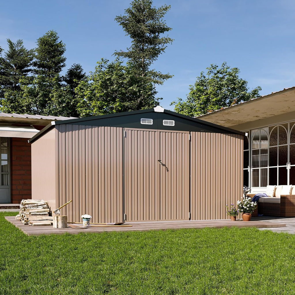 Abri de jardin en métal Aoxun 3,6 x 3 m, abri de jardin extérieur étanche, abri de jardin multifonctionnel en acier avec porte et serrure