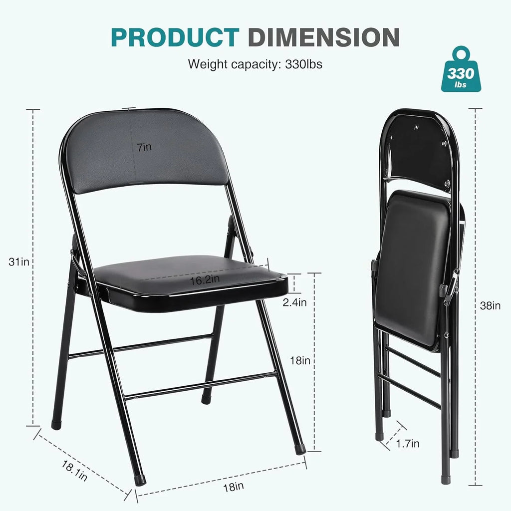 DUMOS Lot de 2 chaises pliantes rembourrées en cuir, siège commercial empilable portable pour intérieur et extérieur