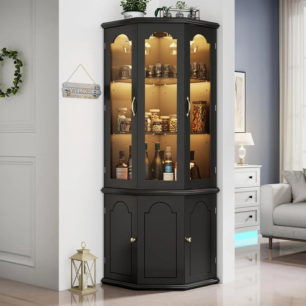 Armoire à vin d'angle avec éclairage LED, grande armoire à vin moderne, armoire de rangement à vin pour bar à domicile