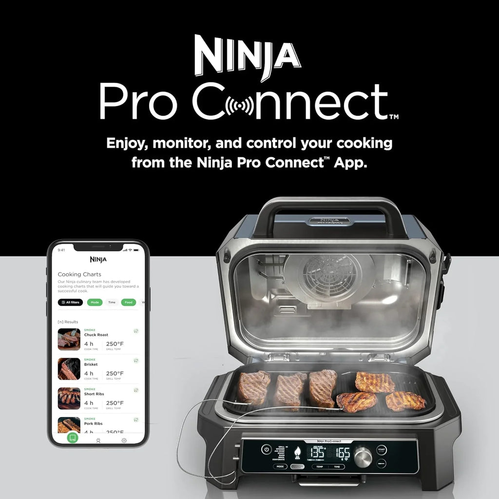 Ninja Woodfire Pro XL Barbecue et fumoir d'extérieur, thermomètre, gril principal 4 en 1