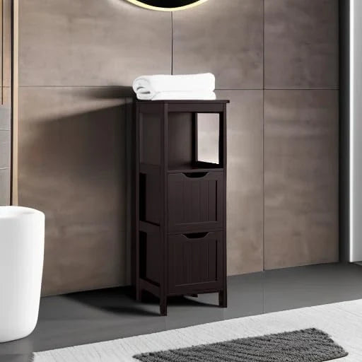 Meuble de salle de bain au sol, meuble de rangement en bois avec 2 tiroirs, support de rangement latéral multifonctionnel