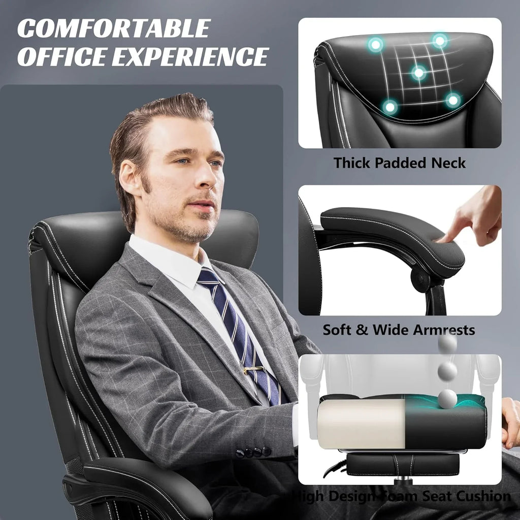 Chaise de bureau pivotante à pieds hauts, en cuir respirant, avec support lombaire