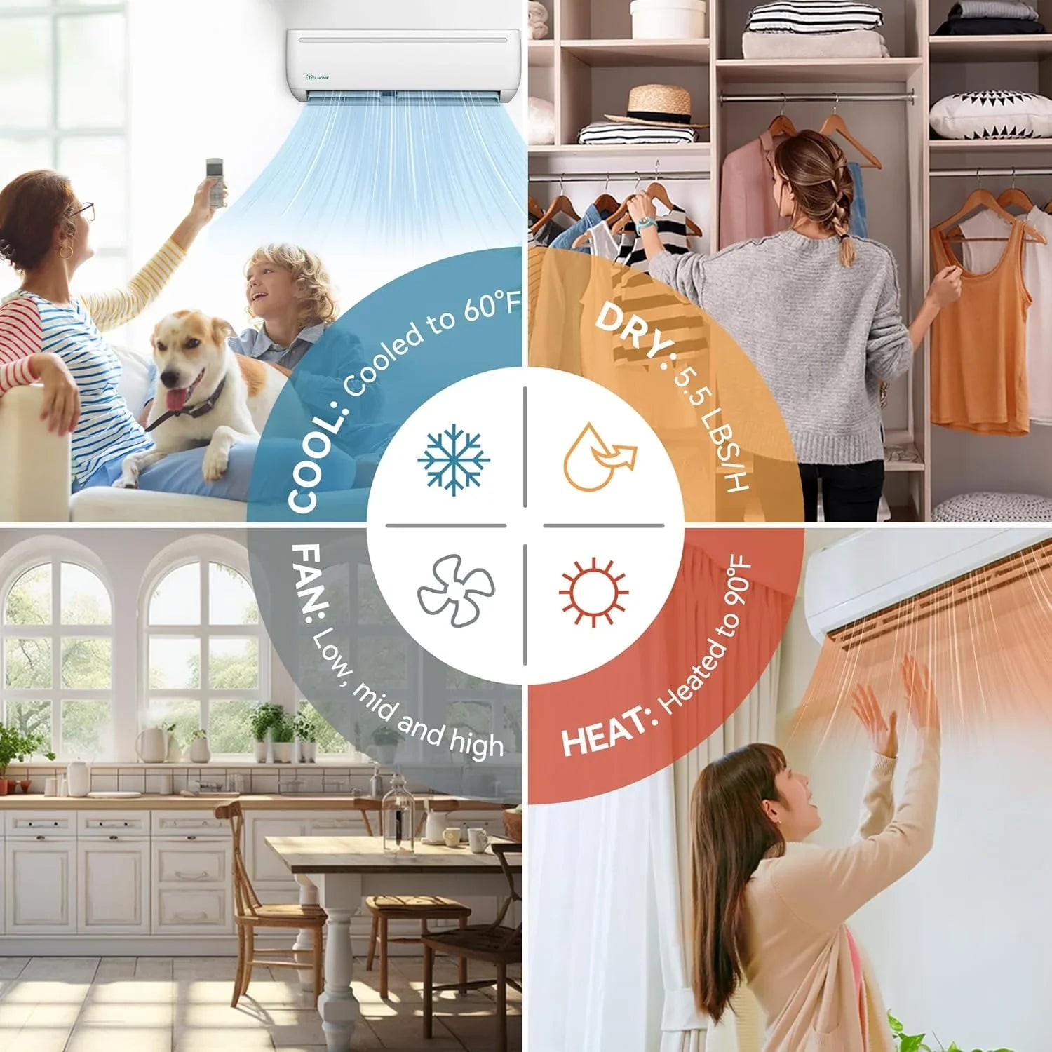 Climatiseur mini-split de 12 000 BTU avec pompe à chaleur, Wi-Fi, 20 SEER2, 115 V, sans conduit, refroidissement jusqu'à 750 pi².