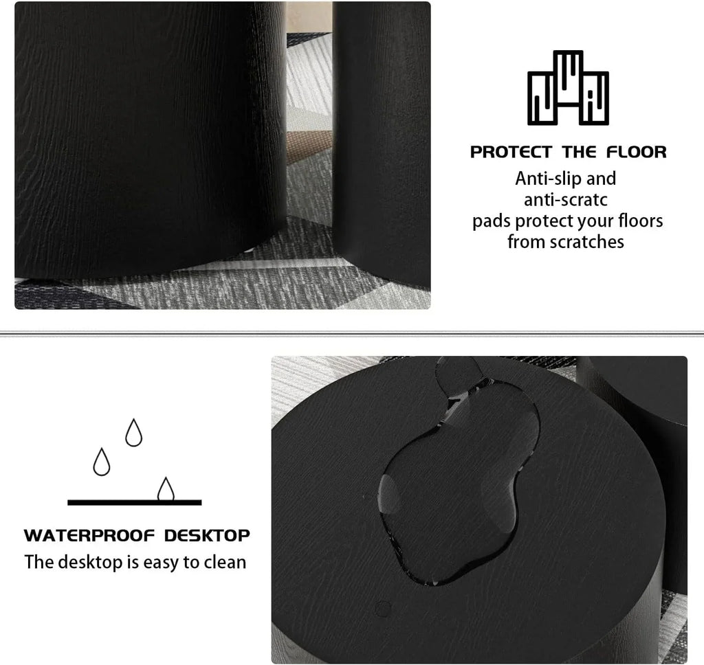 Lot de 2 tables basses gigognes, table basse ronde moderne avec pieds antidérapants, tables d'appoint circulaires en bois de noyer